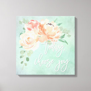 Peach Floral Inspirerend Quote Canvas Afdruk