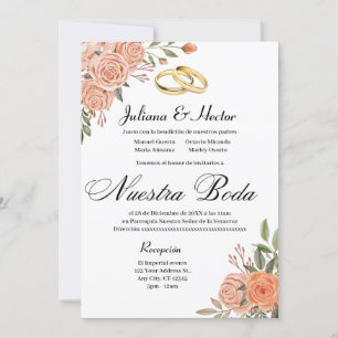 Peach Floral Invitation Kaart