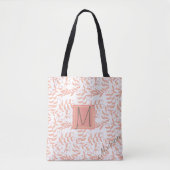 Peach Floral Leaf Natural Trendy Monogram Draagtas (Voorkant)