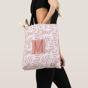 Peach Floral Leaf Natural Trendy Monogram Draagtas