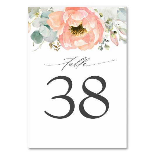 Peach Floral Mariage Tableau Numéro Cartes (Par défaut)