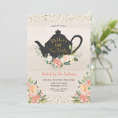 Peach Floral Moederdag Tea uitnodiging (Staand voorkant)