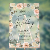 Peach Floral Muslim Wedding Welcome Frosted Acryl Bord (Neutraal)