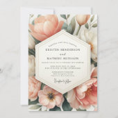 Peach Floral Opulent Romance Wedding Kaart (Voorkant)