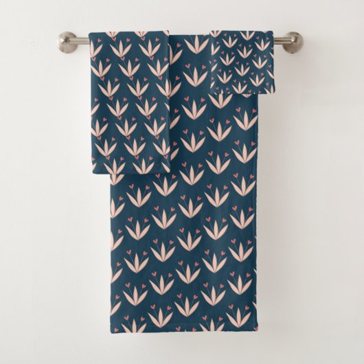 Peach Floral Pattern Bad Handdoek (Insitu)