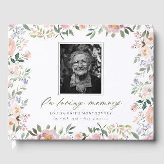 Peach Floral Photo Memorial Gastboek Gastenboek