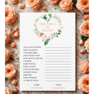 Peach Floral Price is de juiste Baby shower Game K Kaart