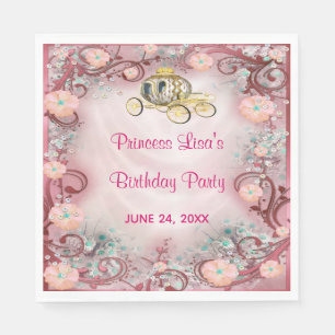 Peach Floral Princess Enchanted Birthday Servet
