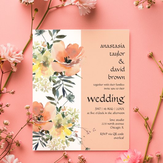 Peach Floral QR Code Weddenschap