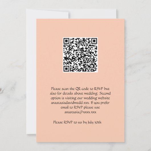 Peach Floral QR Code Weddenschap Kaart (Achterkant)