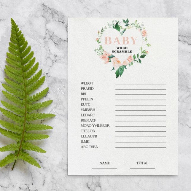 Peach Floral Scramble Baby shower spel (Creator heeft geüpload)