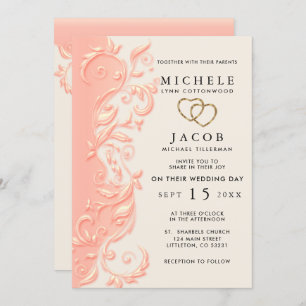 Peach Floral Swirl Wedding and RSVP Kaart