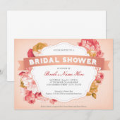 Peach Floral Vrijgezellenfeest Invite Kaart (Voorkant / Achterkant)