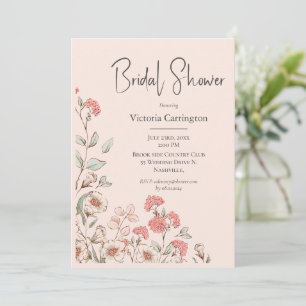Peach Floral Waterverf Bridal Shower Invitation Kaart