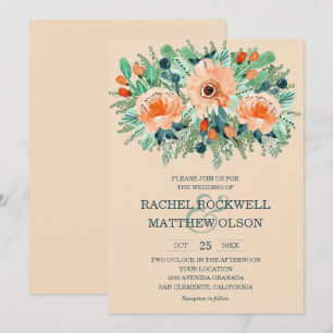 Peach Floral Waterverf Wedding Invitations