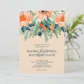 Peach Floral Waterverf Wedding Kaart (Staand voorkant)