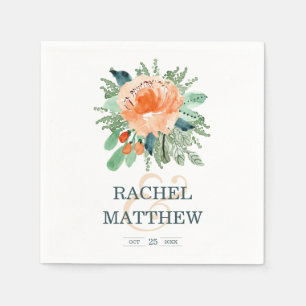 Peach Floral Waterverf Wedding Servet