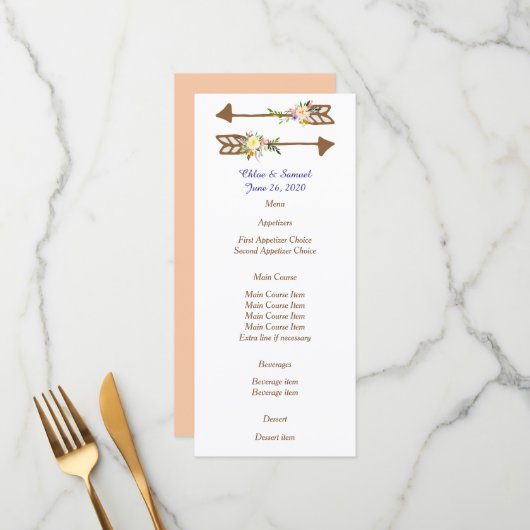 Peach Floral Wedding Menu (Voorkant / Achterkant in situ)