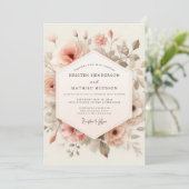 Peach Floral Whimsy Wedding Kaart (Staand voorkant)