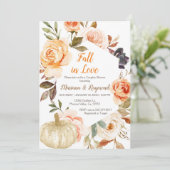 Peach Floral White Glitter Pumpkin Couples Shower  Kaart (Staand voorkant)