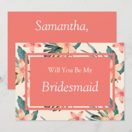 Peach Floral zal je mijn bruidsmeisje voorstel Kaart