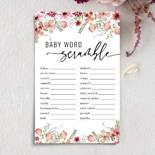 Peach Florals Baby Word Scramble Baby shower Game