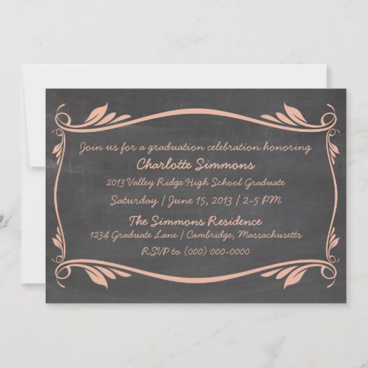 Peach Flourish Chalkboard Invitation (Devant)