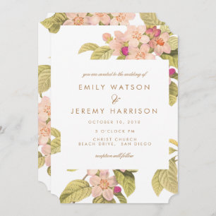 Peach Flower Blossom Wedding Invitation Kaart