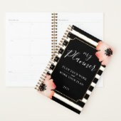 Peach Flower Strips Black White Gold Planner (Devant avec enveloppe)