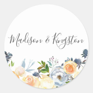 Peach Flowers Elegant Wedding Favor Ronde Sticker