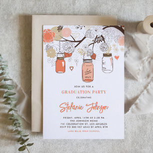 Peach Flowers en Mason Jars Graduation Party Kaart