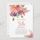 Peach Flowers Enfants Anniversaire Invitation (Devant)