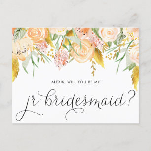 Peach Flowers Gold zal mijn JR Bridesmaid zijn Uitnodiging Briefkaart
