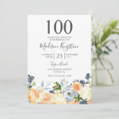 Peach Flowers Jolie 100e Invitation de fête d'anni (Debout devant)