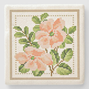 Peach Flowers Needlepoint  Style Onderzetter