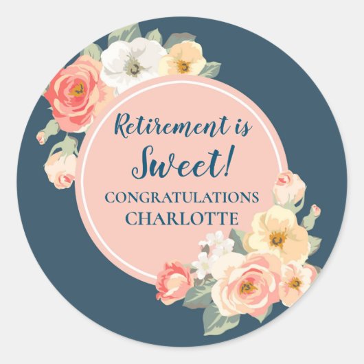 Peach Flowers Retirement Party Favoriet Label (Voorkant)
