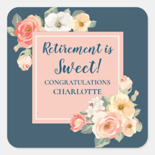 Peach Flowers Retirement Party Favoriet Label