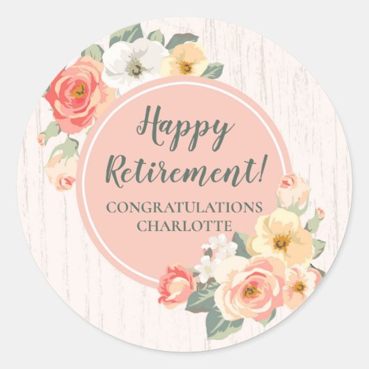 Peach Flowers Retirement Party Favoriet Label (Voorkant)