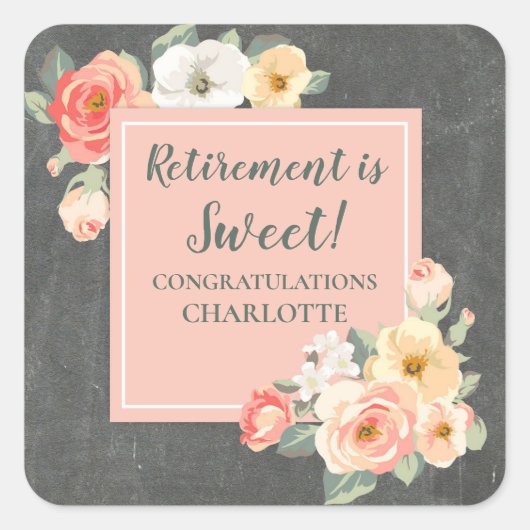 Peach Flowers Retirement Party Favoriet Label (Voorkant)