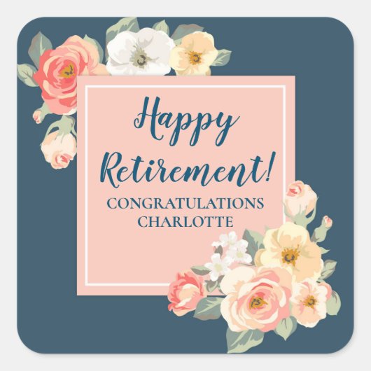 Peach Flowers Retirement Party Favoriet Label (Voorkant)