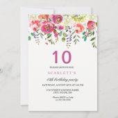 Peach Flowers rose 10th Birthday Party Invitation (Devant)