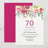 Peach Flowers rose 70th Birthday Party Invitation (Devant / Derrière)