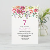 Peach Flowers rose 7th Birthday Party Invitation (Debout devant)