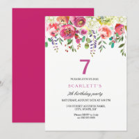 Peach Flowers rose 7th Birthday Party Invitation