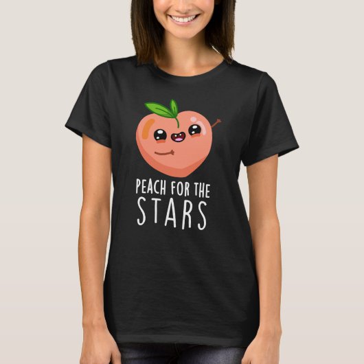 Peach for the Stars Funny Fruit pun Dark BG T-shirt (Voorkant)