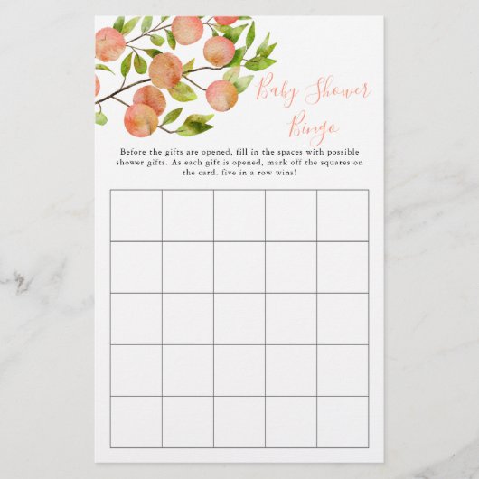 Peach Fruit Baby shower Bingo Game (Voorkant)