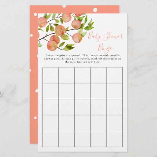 Peach Fruit Baby shower Bingo Game (Voorkant / Achterkant)