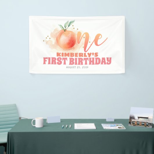 Peach Fruit Sweet 1st Birthday Party Spandoek (Beurs)