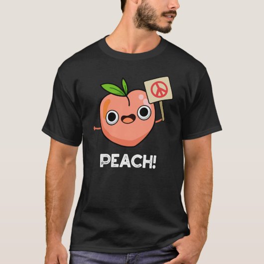 Peach Funny Peace Fruit Pun Dark BG T-shirt (Voorkant)