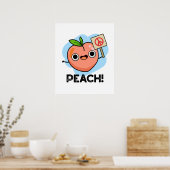 Peach Funny Peace Sign Fruit Pun Poster (Keuken)